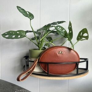 Portland Leather large Roswell pouch, chestnut, Leather Wristlet with Trees